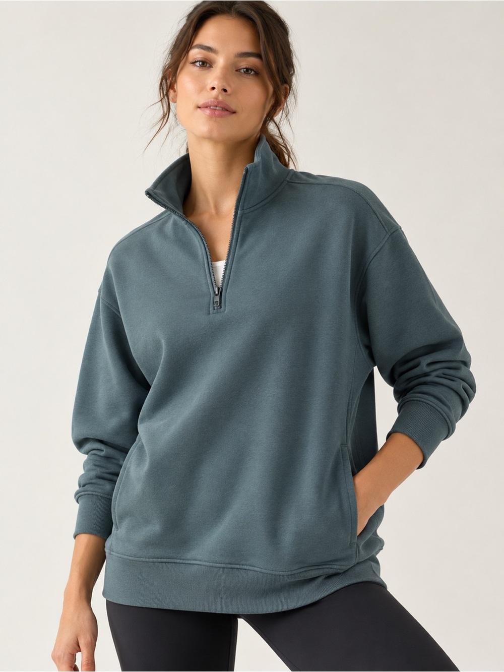 Athleta Forever Fleece 1/4 Zip Sweatshirt Oversized Pullover Size S